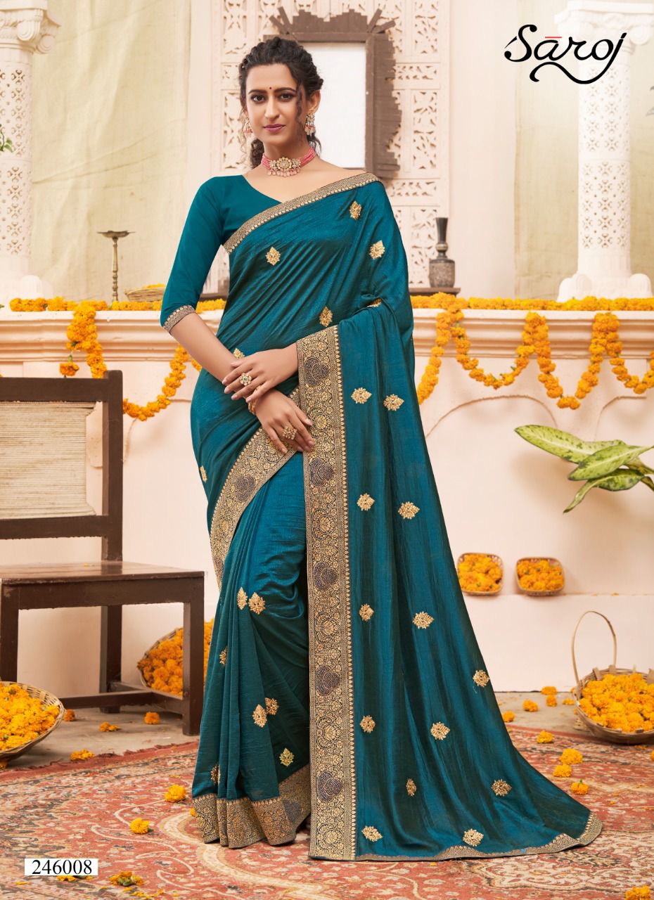 Saroj Pankhi Fancy Festive Wear Vichitra Silk Embroidery Work Saree Collection